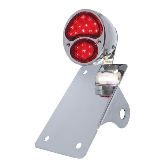 United Pacific Chrome Vertical Side Mount License Bracket With 1928 "LED DUO Lamp" Tail Light, Model 20326