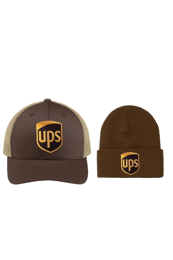United Parcel Service Official Style Color Patch Adjustable snap Baseball Cap Hat Beanie Combo Brown