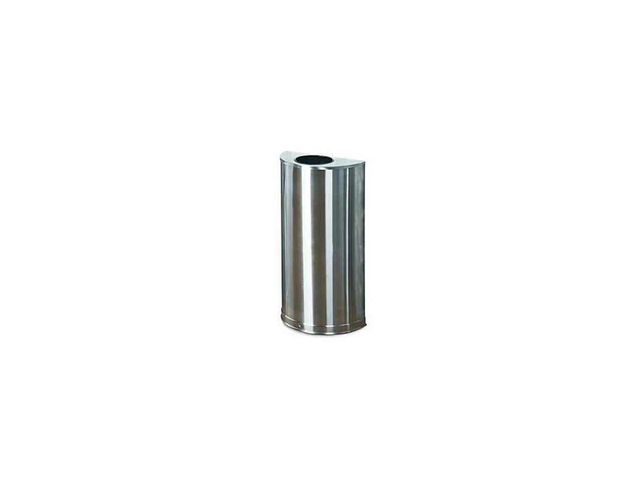 Rubbermaid European and Metallic Open Top Receptacle, Half-Round, 12 gal, Satin Stainless