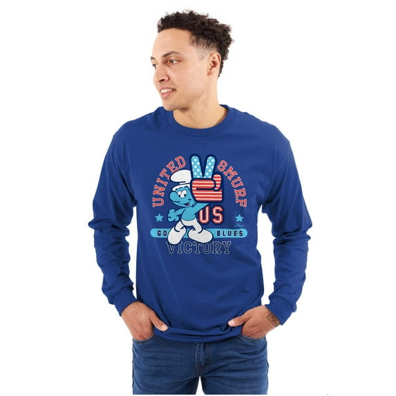 United Smurf Americana Varsity Unisex Plus Size Long Sleeve Tee Shirt Brisco Brands 2X