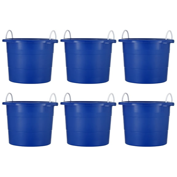 United Solutions 19 Gallon Plastic Utility Tub w/ Rope Handle, Blue, 6 Pack