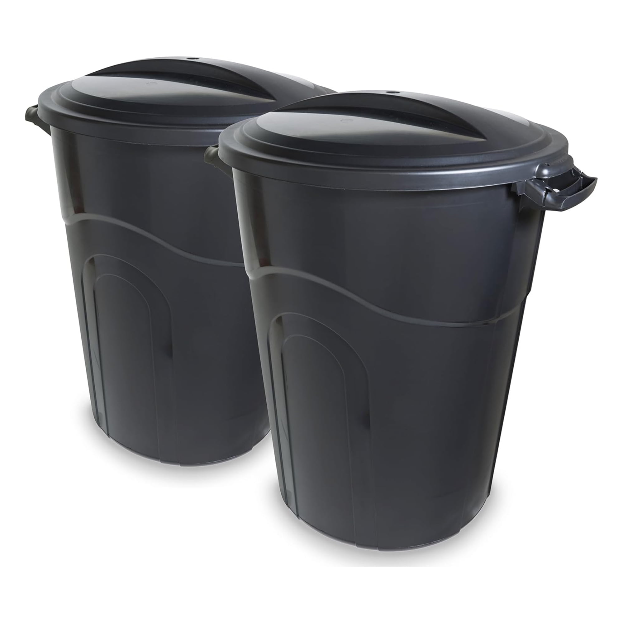 Black 32 Gallon Lockable Plastic Outdoor Trash Cans, Set of 2