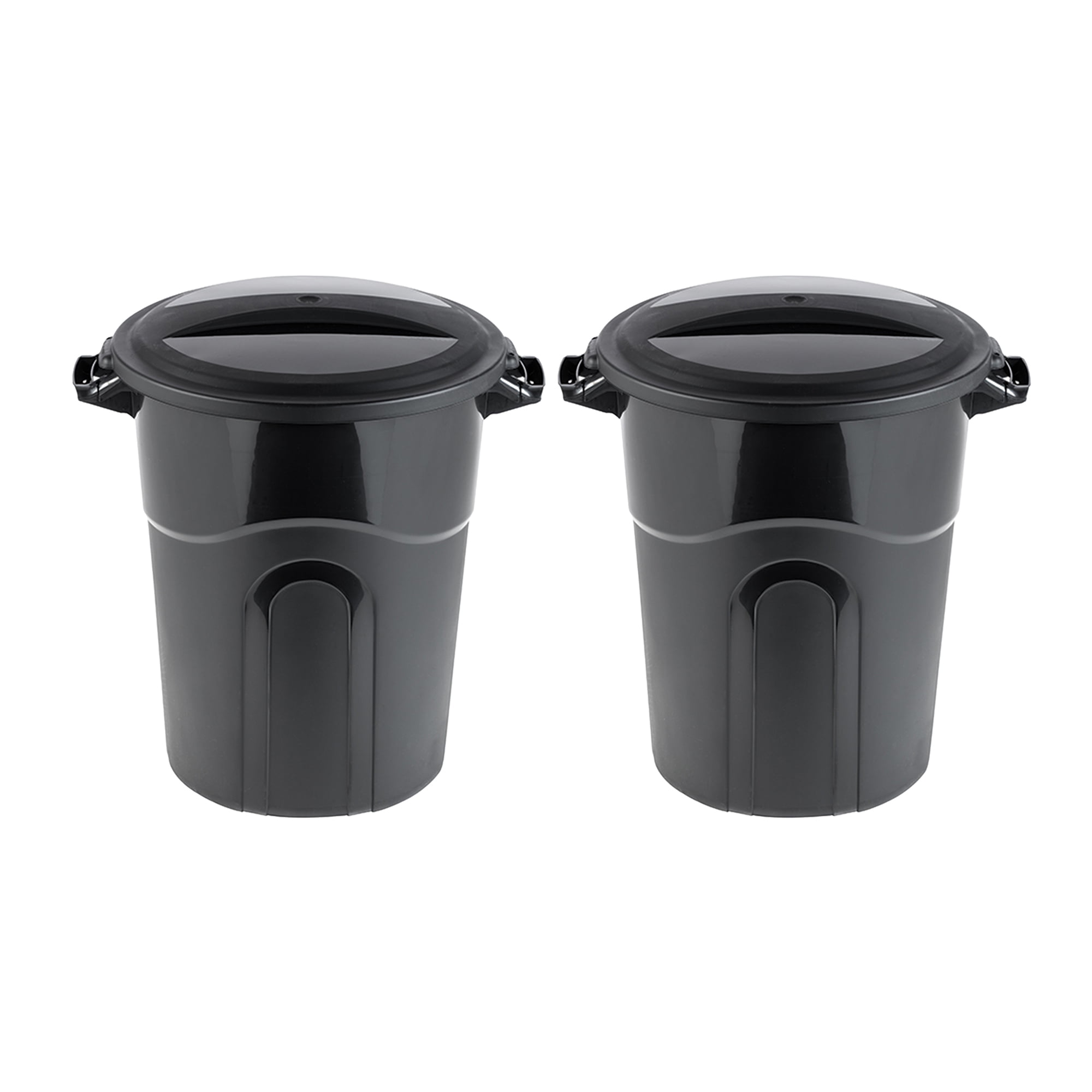 Black 20-Gallon Plastic Waste Containers with Click Lock Lids, 2-Pack