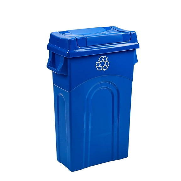 United Solutions 23 Gallon Highboy Waste Container with Swing Lid, Recycle Blue