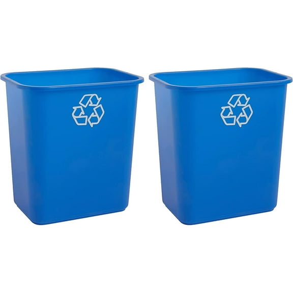 United Solutions 7 Gallon / 28 Quart Space Saving Recycling Bin, Fits Under Desk and Small, Narrow Spaces in Commercial, Kitchen, Home Office, and Dorm, Easy to Clean, 2 Pack, Recycle Blue