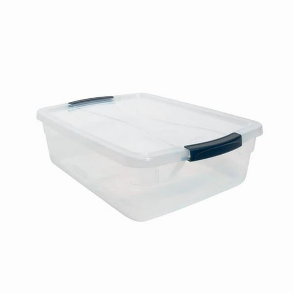 United Solutions 493670 Polyethylene Rubbermaid Cleverstore Latching Storage Tote with Lid - 16.875 x 13.375 x 5.5 in. - Clear