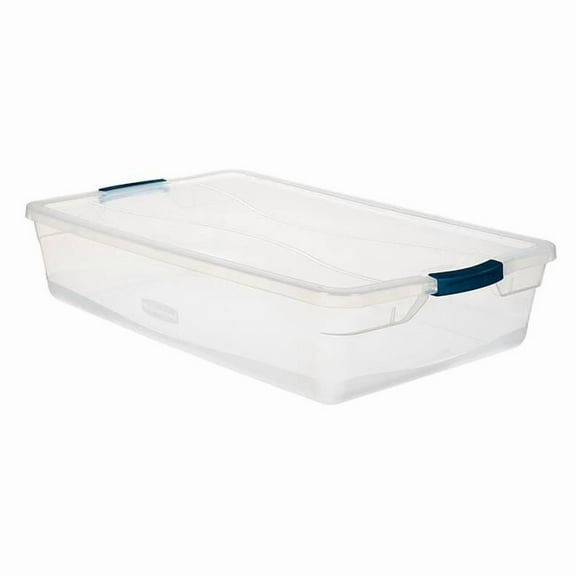 United Solutions 270247 Polyethylene Rubbermaid Cleverstore Latching Storage Tote with Lid - 29 x 17.75 x 6.125 in. - Clear