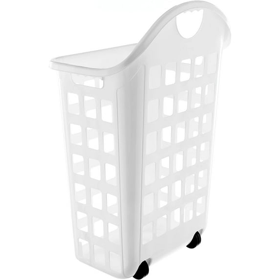 United Solutions Slim Rectangular Rolling Laundry Hamper with 2-Bushel, White