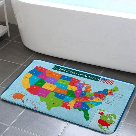 United State Map Bath Mat, US Maps Bath Rug, Non Slip Bathroom Rug, Bathroom Decor 17x29 Inch