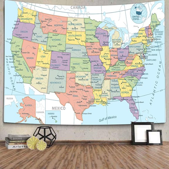 United State Map Tapestry, US Maps Tapestries for Kids Student, Educational Tapestry Wall Hanging for Classroom Bedroom Living Room Dorm Decor 60 x 51Inch