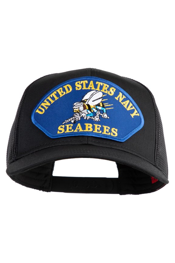 United State Navy Seabees Blue Patched Solid Cotton Twill Mesh Prostyle Cap - Black OSFM
