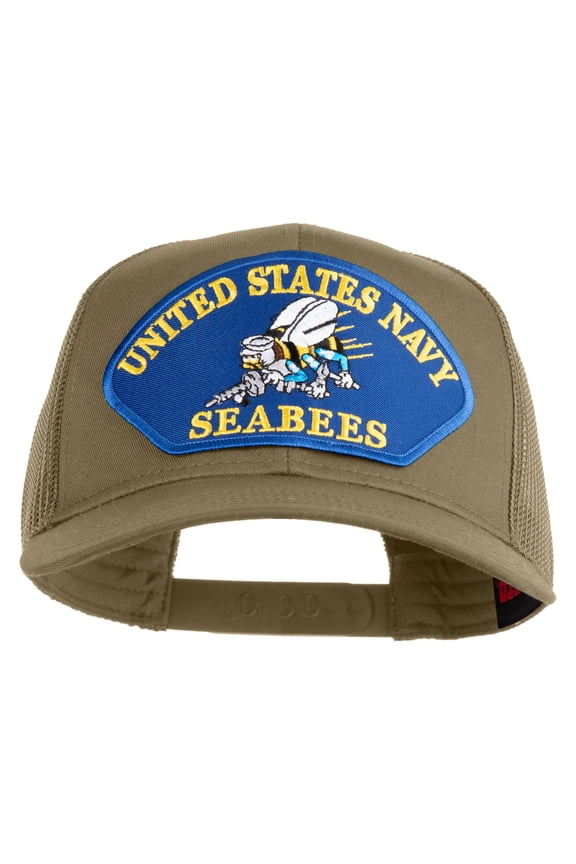 United State Navy Seabees Blue Patched Solid Cotton Twill Mesh Prostyle Cap - Khaki OSFM