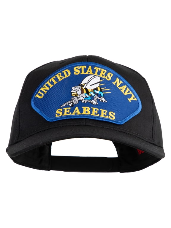 United State Navy Seabees Blue Patched Solid Cotton Twill Pro Style Cap - Black OSFM