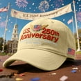 thumbnail image 1 of United States 250 Years Commemorative Hat - Adjustable Retro Washed Patriotic Baseball Cap, America 250th Anniversary Tribute Cap for Men Women, Khaki, 1 of 8
