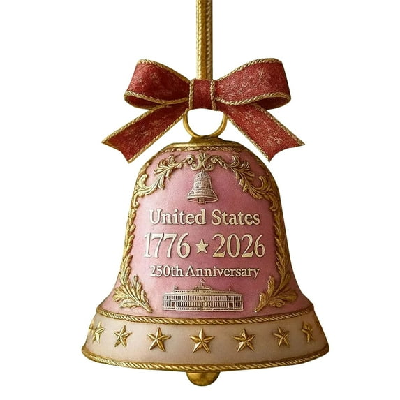 United States 250Th Anniversary Bell Ornament,Commemorative Doorbell Ornament Of U.S. 250Th,2D Vintage Christmas Ornaments,Acrylic Hanging Bell For Christmas Tree Decorations(Pink)