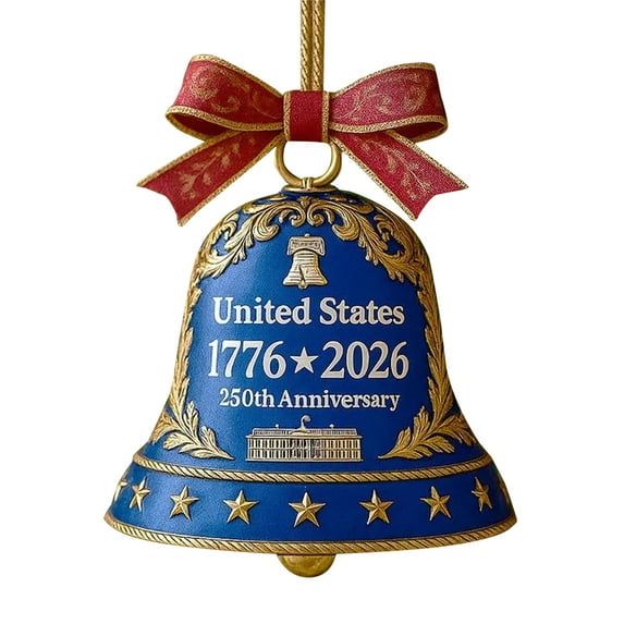 United States 250Th Anniversary Bell Ornament,Commemorative Doorbell Ornament Of U.S. 250Th,2D Vintage Christmas Ornaments,Acrylic Hanging Bell For Christmas Tree Decorations(Blue)