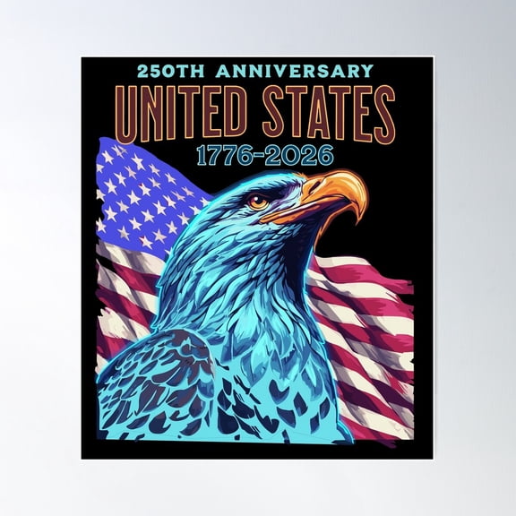 United States 250Th Anniversary Majestic Blue Eagle & Flag Decor Unframed Paper Print