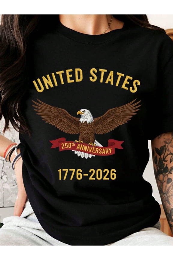 United States 250th Anniversary 1776-2026 Patriotic Bald Eagle Graphic T-Shirt Retro USA Pride Adult Short Sleeve Tee