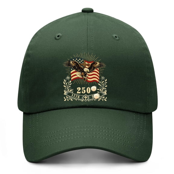 United States 250th Anniversary Army-green Baseball Cap with Printed Celebration Artwork and Comfortable Adjustable Fit for Outdoor Activities