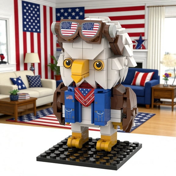 United States 250th Anniversary Bald Eagle Building Block Set,Collectible Display Brick Figures with Patriotic USA Themed Outfits Toys,DIY Home Decor Gift Kit