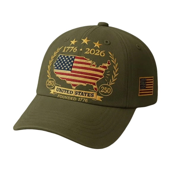 United States 250th Anniversary Baseball Cap Embroidered American Flag Adjustable Fit Hat Patriotic Style USA Map,Color Green