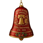 United States 250th Anniversary Bell Ornament, 2D Acrylic Handmade Metal Guardian Bell, 1776 2026 Freedom Bell Ornament for Collectors, Patriotic Christmas Tree or Outdoor Decoration