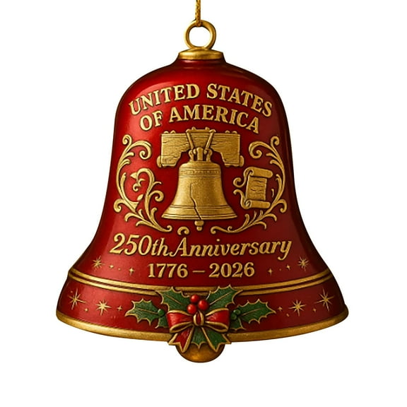 United States 250th Anniversary Bell Ornament 3D Metal Christmas Gold Commemorative Doorbell Handmade Guardian Bell Enamel Crafted Detailing Patriotic Decor Home Garden
