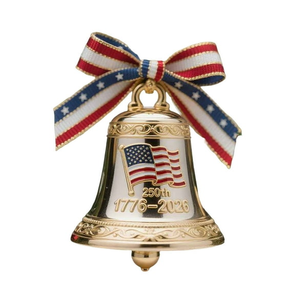 United States 250th Anniversary Bell Ornament, Handmade Durable Metal Guardian Bell, Christmas Tree Hanging Doorbell Decoration for Home Garden, Commemorative Gift for Collectors Patriotic(Gold)