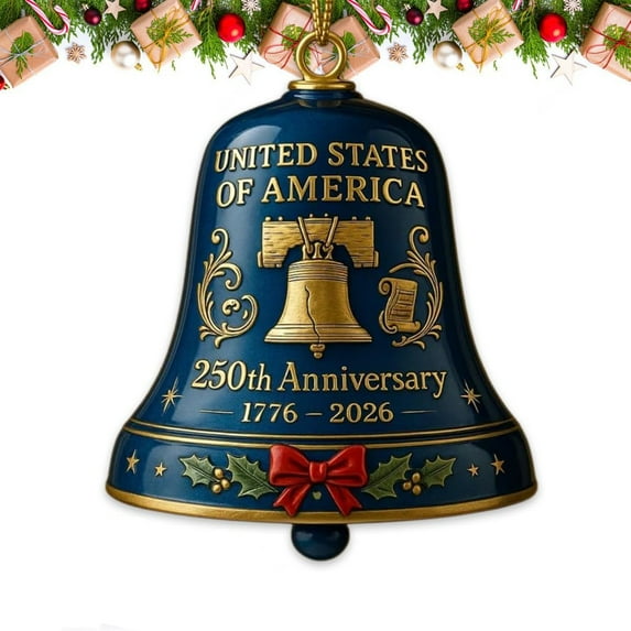 United States 250th Anniversary Bell Ornament, Patriotic 250th Anniversary USA Collectible, Commemorative Metal Bell for Christmas Tree Decor, Vintage Style Hanging Decoration for Indoor Outdoor Use