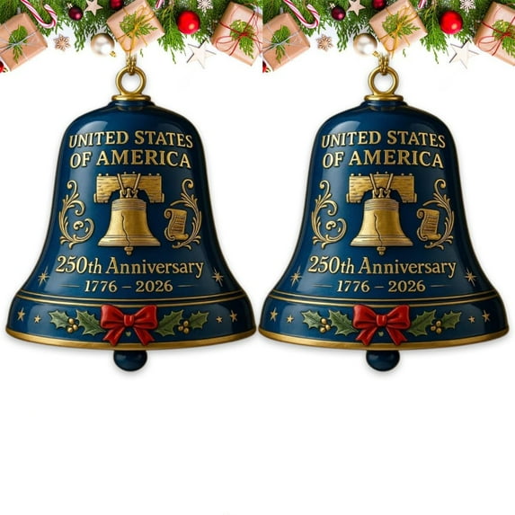 United States 250th Anniversary Bell Ornament, Patriotic 250th Anniversary USA Collectible, Commemorative Metal Bell for Christmas Tree Decor, Vintage Style Hanging Decoration for Indoor Outdoor Use