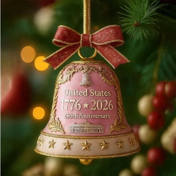 United States 250th Anniversary Bell Ornament Vintage Style Acrylic Hanging Bell Commemorative Collectibles for Christmas Tree Patriotic Holidays Home Garden Decor Good Luck Gift