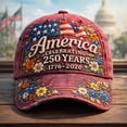 thumbnail image 1 of United States 250th Anniversary Commemorative Cap, Adjustable Print Patriotic Theme Retro Baseball Hat for Men's Women's, A, 1 of 3