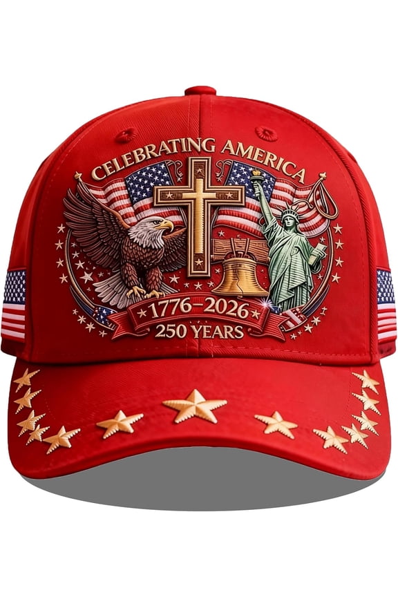 United States 250th Anniversary Commemorative Cap, Eagle and Liberty Cross Print, Unisex Adjustable Retro Washed Denim Baseball Cap, Patriotic Theme, Commemorating 1776-2026