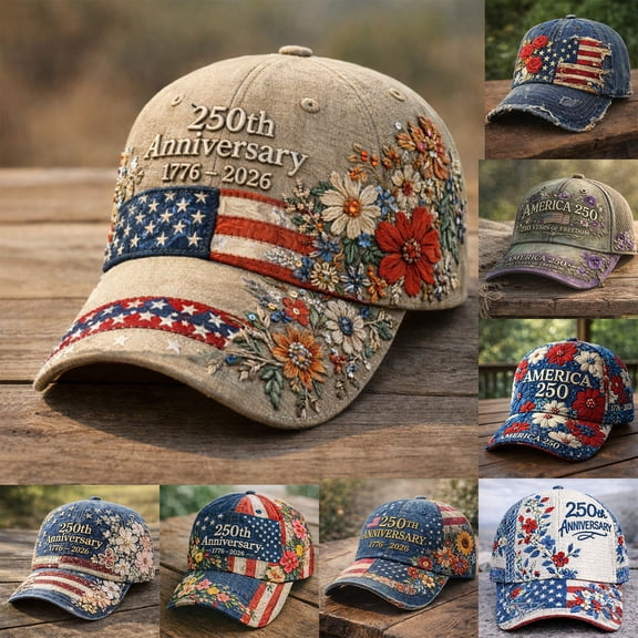 United States 250th Anniversary Commemorative Cap Unisex Adjustable Embroidered Print Patriotic Theme Baseball Cap,G
