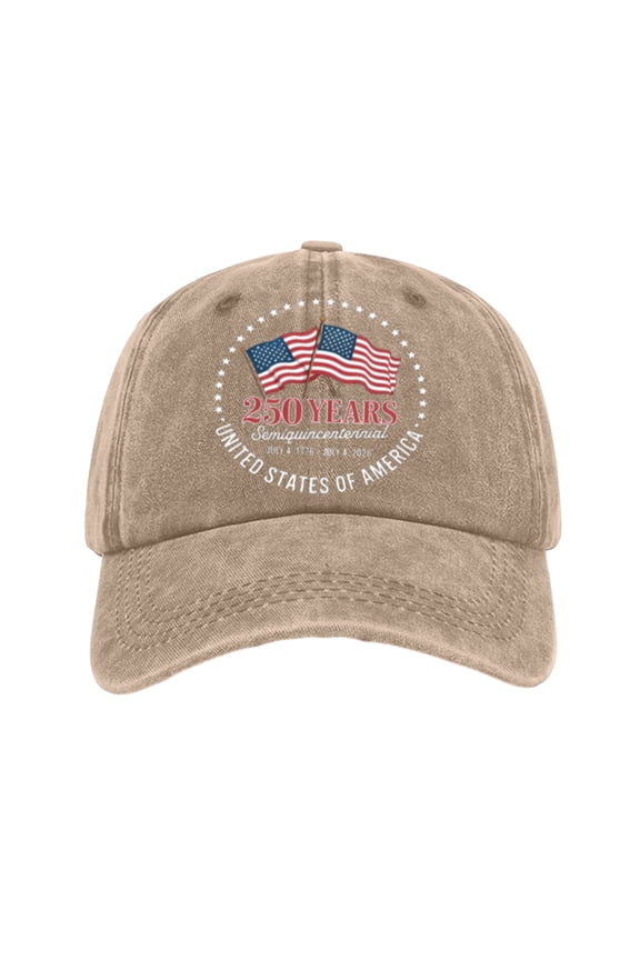 United States 250th Anniversary Commemorative Cap Unisex Adjustable Embroidered Print Patriotic Theme Baseball Cap,Khaki