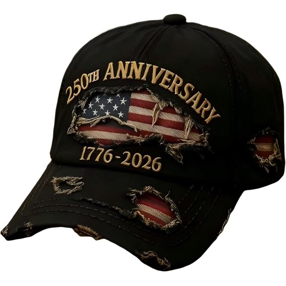 United States 250th Anniversary Distressed Embroidery Pattern Baseball Cap,Patriotic Adjustable Hat for Men Women