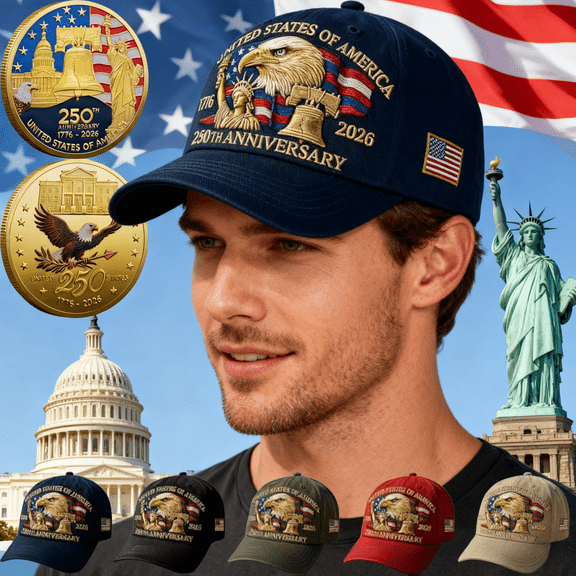 United States 250th Anniversary Embroidered Hat, Adjustable Retro Washed Patriotic Baseball Cap, Commemorative Tribute Cap for Men Women, Blue