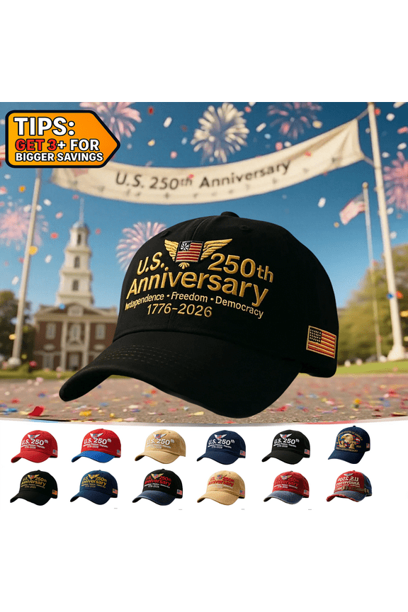 United States 250th Anniversary Embroidered Patriotic Hat, Retro Washed Adjustable Baseball Cap for Men and Women, Celebrate 250 Years of American Independence, Patriotism and National Pride