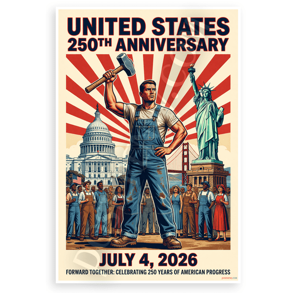 United States 250th Anniversary Forward Together WPA Style 12x18 US Made Poster