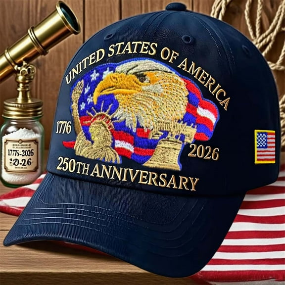 United States 250th Anniversary Hat, 250 Years Semiquincentennial Cap, Adjustable Bald Eagle Print Patriotic Baseball Cap for Men Women