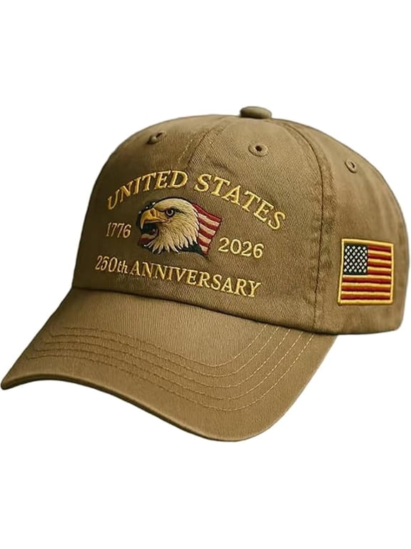 United States 250th Anniversary Hat, Adjustable 250 Year American Anniversary Cap with an embroidered patch