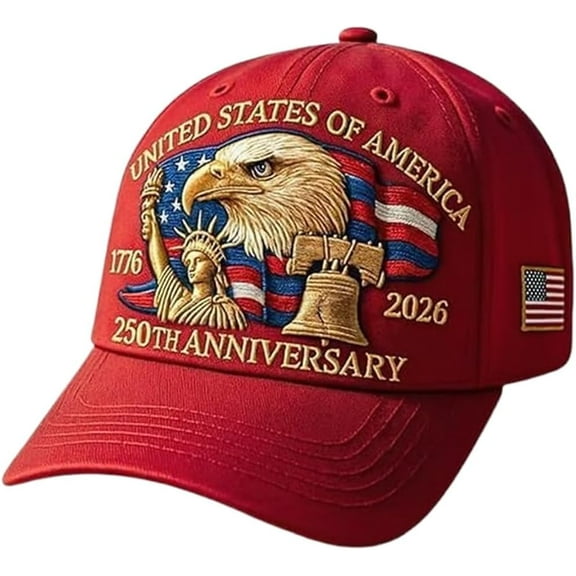 United States 250th Anniversary Hat, Adjustable Patriotic Embroidered Baseball Cap with Bald Eagle