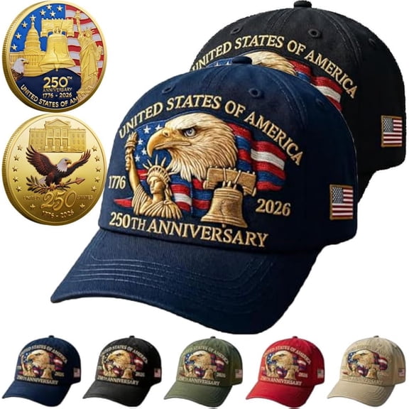United States 250th Anniversary Hat,Eagle & Liberty 250 Year American Anniversary Embroidered Cap with Badge