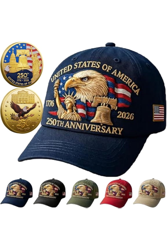 United States 250th Anniversary Hat,Eagle & Liberty 250 Year American Anniversary Embroidered Cap with Badge