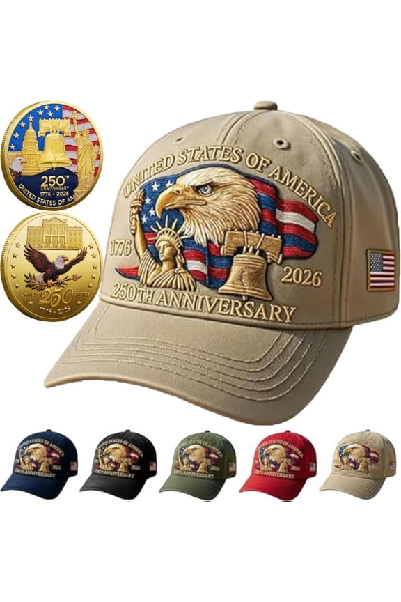 United States 250th Anniversary Hat,Eagle & Liberty 250 Year American Anniversary Embroidered Cap with Badge