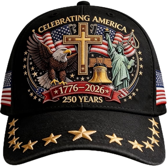 United States 250th Anniversary Hat , Eagle & Liberty & Cross, 250th Anniversary Hat– Adjustable Patriotic Baseball Cap for Men and Women