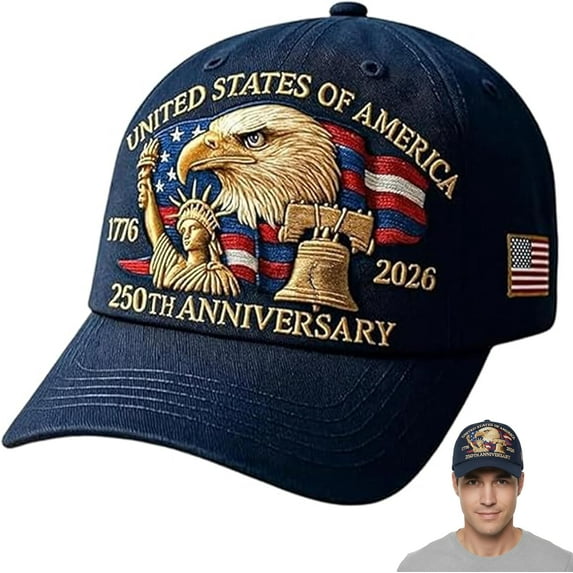 United States 250th Anniversary Hat, Embroidered American Eagle, 1776-2026 Commemorative Adjustable Navy Blue Baseball Cap for Men Women