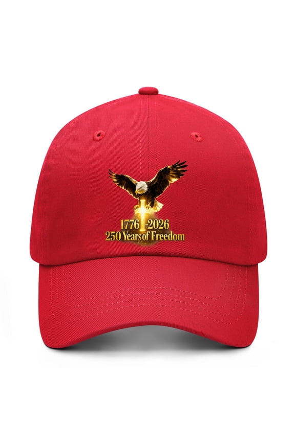 United States 250th Anniversary Hat Featuring Patriotic Heat Press Graphics and Curved Brim Casual Style