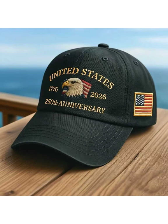 United States 250th Anniversary Hat, Patriotic Adjustable 250 Anniversary USA Hat, Bald Eagle Printed Commemorative Baseball Cap A