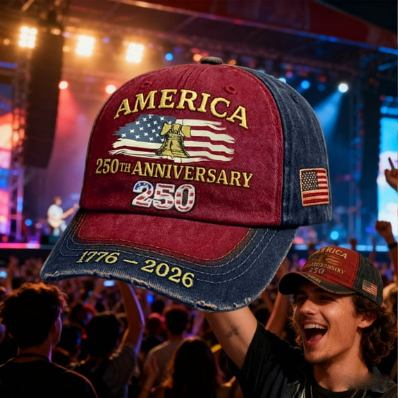 United States 250th Anniversary Hat Red Baseball Cap Vintage Washed Unisex Adjustable Cap with Embroidered Logo USA 250th Anniversary Merchandise